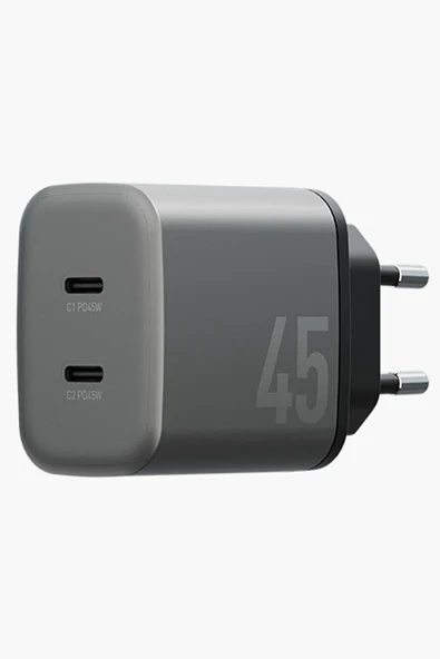 AmpCharger GaN45 2 Adet 45W Type-C Çıkışlı Hızlı Şarj Aleti - Koyu Gri - Resim 3