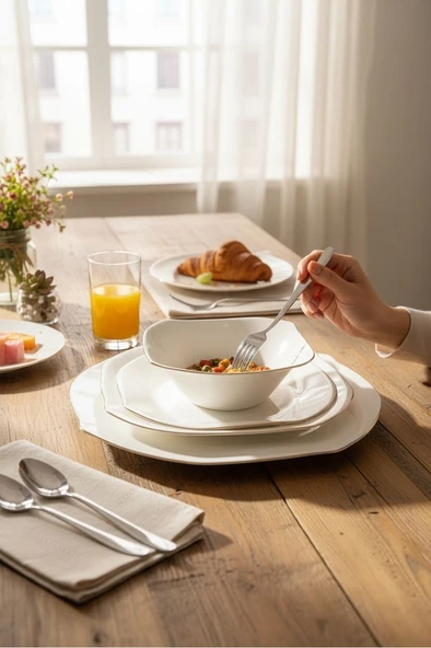 Hilland opal yemek takımı - 24 parça opal yemek seti takımı 6 kişilik - Resim 4