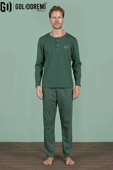 Gd Goldoremi Erkek Düğmeli Yaka Şerit Detaylı Düğmeli Yaka Uzun Kollu Pijama Takım - Resim 2
