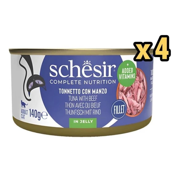 Schesir Tam ve Dengeli Ton Balığı ile Ringa Balıklı Jöle İçinde Kedi Konservesi 140g x 4 Adet ürün görseli 1
