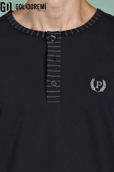 Gd Goldoremi Erkek Düğmeli Yaka Şerit Detaylı Düğmeli Yaka Uzun Kollu Pijama Takım - Resim 9