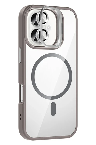 Apple iPhone 16 Plus Remim Lensli Magsafe Standlı Kapak - Titan Gri ürün görseli 1