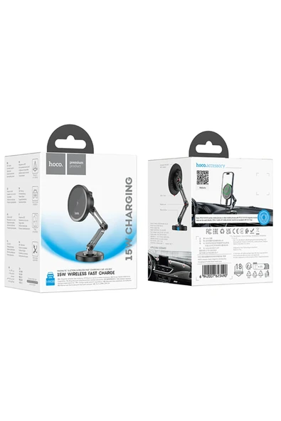 Hoco. HW26 Yapışkanlı Manyetik Hızlı Şarj Magsafe Araç Tutucu - Siyah - Resim 7