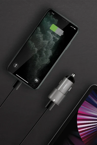 AluDrive D60 66W 2 Adet 33W Type-C Çıkışlı Alüminyum Araç İçi Şarj Aleti - Koyu Gri - Resim 5