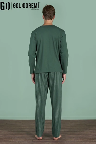 Gd Goldoremi Erkek Düğmeli Yaka Şerit Detaylı Düğmeli Yaka Uzun Kollu Pijama Takım - Resim 4