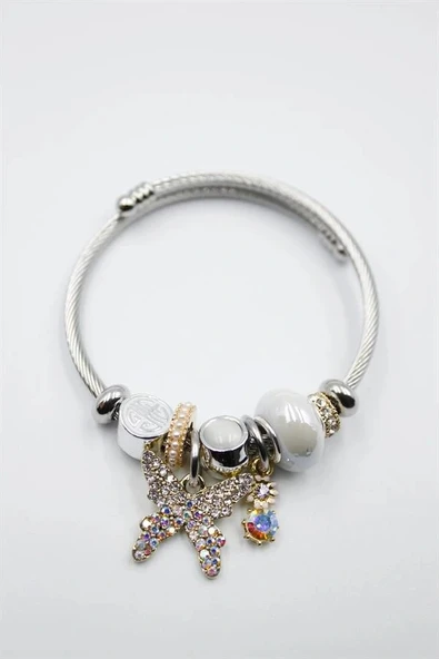 LitaeTrend Çelik Charmlı Kelebek Bileklik - Beyaz ürün görseli 1