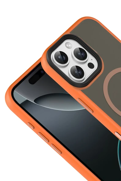 Apple iPhone 16 Pro Max Megane Magsafe Kapak - Turuncu - Resim 6
