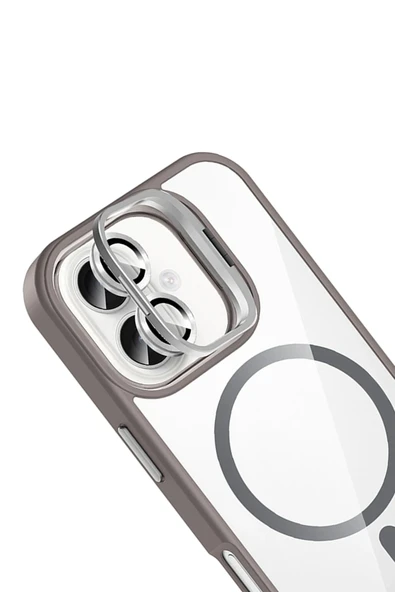 Apple iPhone 16 Remim Lensli Magsafe Standlı Kapak - Titan Gri - Resim 4