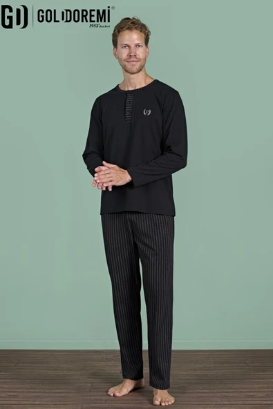 Gd Goldoremi Erkek Düğmeli Yaka Şerit Detaylı Düğmeli Yaka Uzun Kollu Pijama Takım - Resim 5