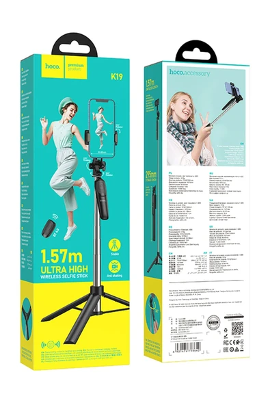 Hoco. K19 1.57M Broadcast Holder Selfie Çubuğu - Siyah - Resim 6