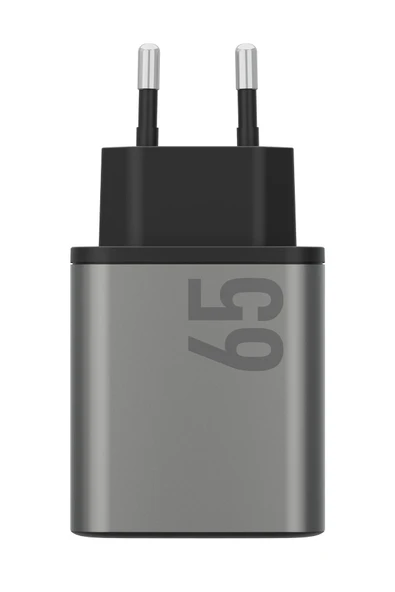 AmpCharge GaN65 2 Adet 65W Type-C ve 30W USB 3.0 Çıkışlı Hızlı Şarj Aleti - Koyu Gri - Resim 5