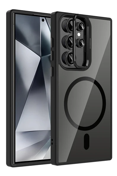 Samsung Galaxy S24 Ultra Remim Lensli Magsafe Standlı Kapak - Siyah ürün görseli 1