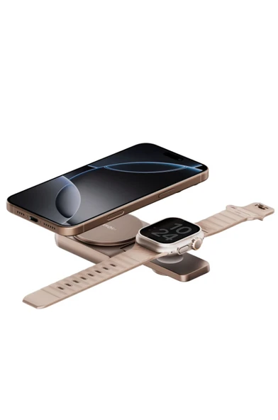 MagDuo 2in1 Katlanabilir 15W Telefon ve 2.5W Saat Masaüstü Hızlı Şarj Standı - Gold - Resim 5