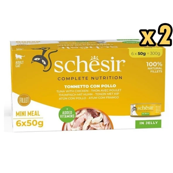 Schesir Tam ve Dengeli Ton Balığı ile Tavuklu Jöle İçinde Kedi Konservesi Multipack 6x50g x 2 Adet ürün görseli 1