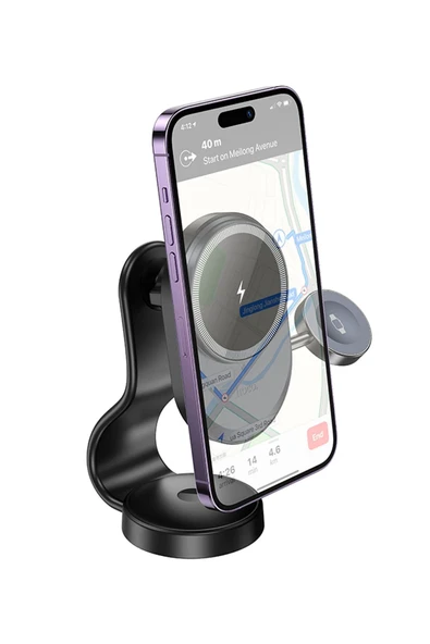 Hoco. HW28 Excelso Yapışkanlı 15W Kablosuz Şarj ve 2.5W Kablosuz Saat Şarj Destekli Magsafe Araç Tutucu - Siyah - Resim 10