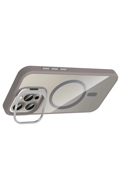 Apple iPhone 14 Pro Max Remim Lensli Magsafe Standlı Kapak - Titan Gri - Resim 3