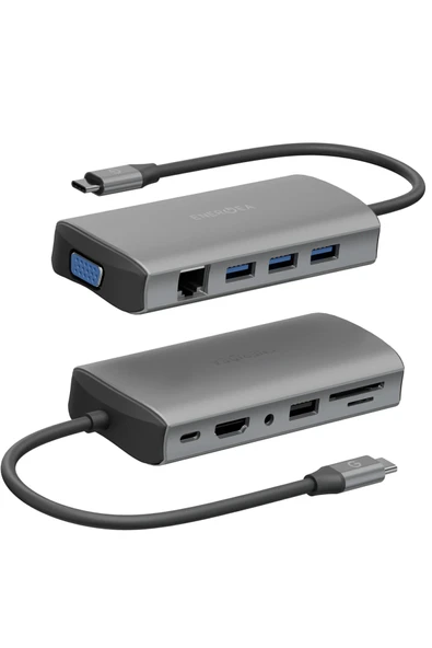 AluHub Max 100W Type-C PD Şarj Destekli 11in1 4K Hub Dönüştürücü - Koyu Gri - Resim 2