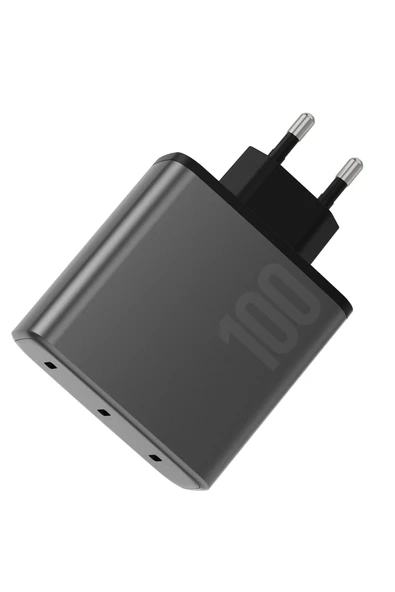 AmpCharge GaN100 2 Adet 100W Type-C ve 1 Adet 35W Type-C Çıkışlı Hızlı Şarj Aleti - Koyu Gri ürün görseli 1