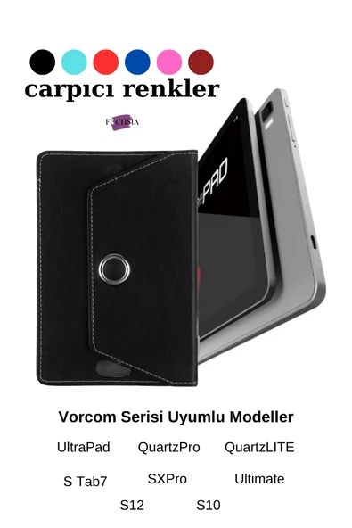 Vorcom Tablet Serisi Uyumlu Universal 10.1 inç Pu Deri Standlı Tablet Kılıfı Ultra﻿Pad-QuartzPro-S Tab7-QuartzLITE - Resim 8