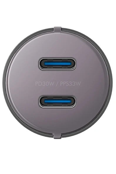 AluDrive D60 66W 2 Adet 33W Type-C Çıkışlı Alüminyum Araç İçi Şarj Aleti - Koyu Gri - Resim 4