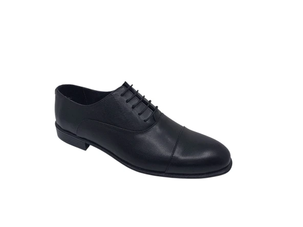 Zerhan 658 Erkek Siyah Bağcıklı Hakiki Deri Hazır Taban Büyük Numara Ayakkabı 45 46 47 48 - Resim 4