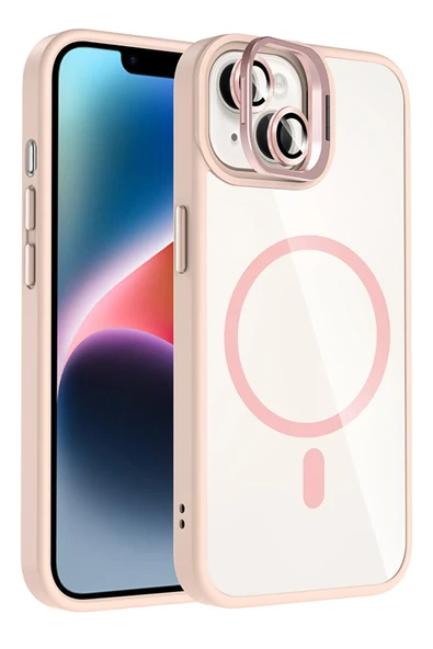 Apple iPhone 14 Remim Lensli Magsafe Standlı Kapak - Pembe ürün görseli 1