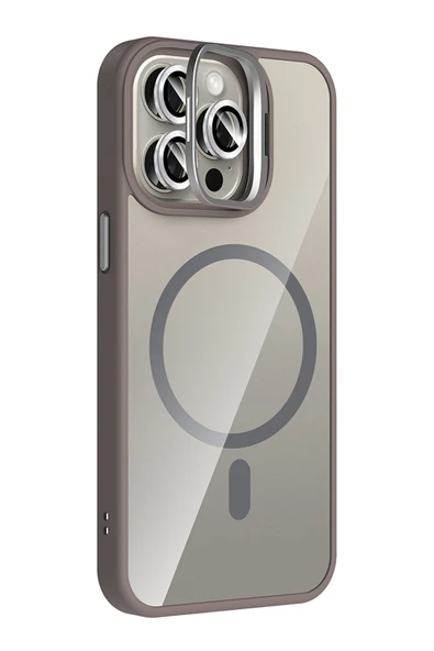 Apple iPhone 14 Pro Max Remim Lensli Magsafe Standlı Kapak - Titan Gri - Resim 5