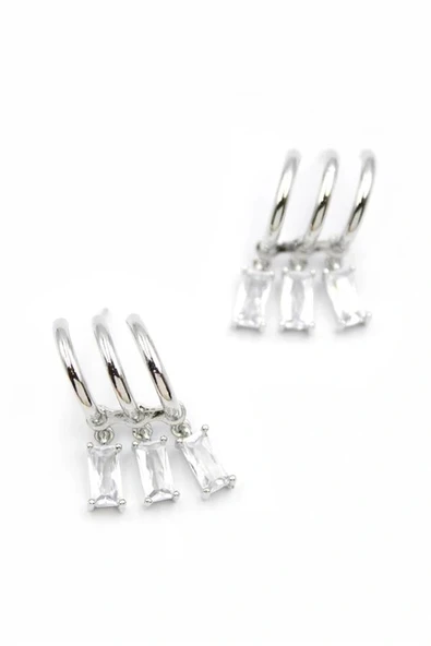 LitaeTrend Büyük Baget Taşlı Küpe - Gümüş ürün görseli 1