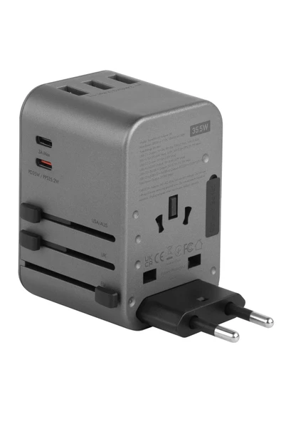TravelWorld 35 Universal 35W Type-C 15W Type-C ve 12W USB Çıkışlı PD Hızlı Şarj Aleti - Koyu Gri - Resim 4
