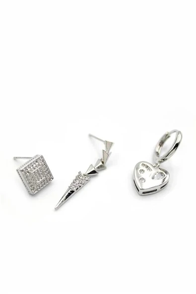 LitaeTrend 3'lü Kalp Küpe - Gümüş ürün görseli 1