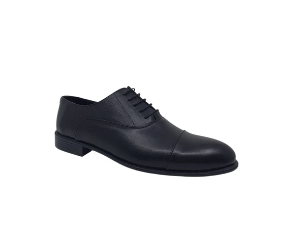 Zerhan 658 Erkek Siyah Bağcıklı Hakiki Deri Hazır Taban Büyük Numara Ayakkabı 45 46 47 48 - Resim 2