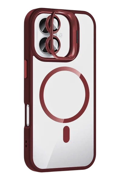 Apple iPhone 16 Remim Lensli Magsafe Standlı Kapak - Bordo ürün görseli 1