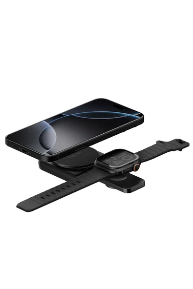 MagDuo 2in1 Katlanabilir 15W Telefon ve 2.5W Saat Masaüstü Hızlı Şarj Standı - Koyu Gri - Resim 5