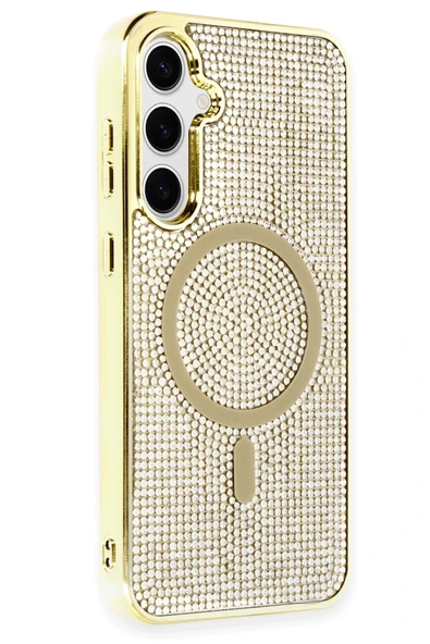 Fuchsia Samsung Galaxy S23 Kılıf Helen Magsafe Uyumlu Kapak - Gold - Resim 2