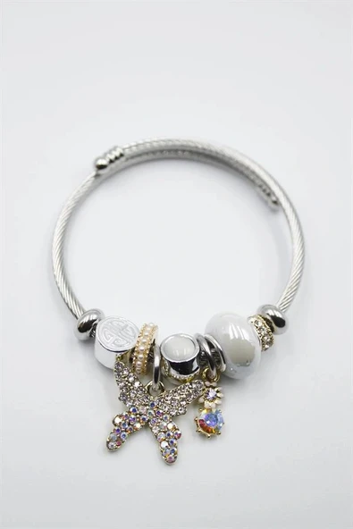 LitaeTrend Çelik Charmlı Kelebek Bileklik - Beyaz - Resim 2