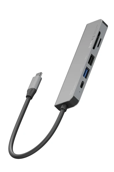 AluHub HD3 60W Type-C PD Şarj Destekli 6in1 4K Hub Dönüştürücü - Koyu Gri - Resim 3