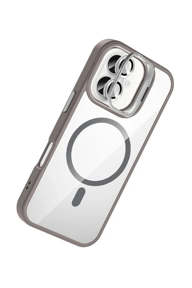 Apple iPhone 16 Remim Lensli Magsafe Standlı Kapak - Titan Gri - Resim 2