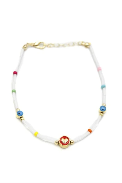 LitaeTrend Boncuklu Kalp  Halhal - Kırmızı ürün görseli 1