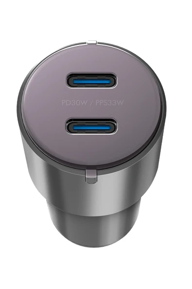 AluDrive D60 66W 2 Adet 33W Type-C Çıkışlı Alüminyum Araç İçi Şarj Aleti - Koyu Gri - Resim 3