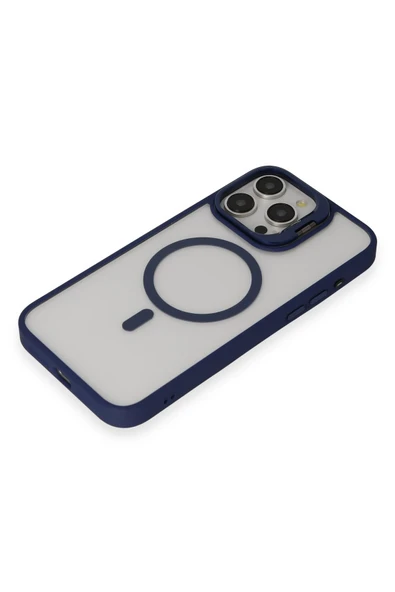 iPhone 15 Pro Kılıf Roblox Lens Magsafe Standlı Kapak - Lacivert - Resim 4