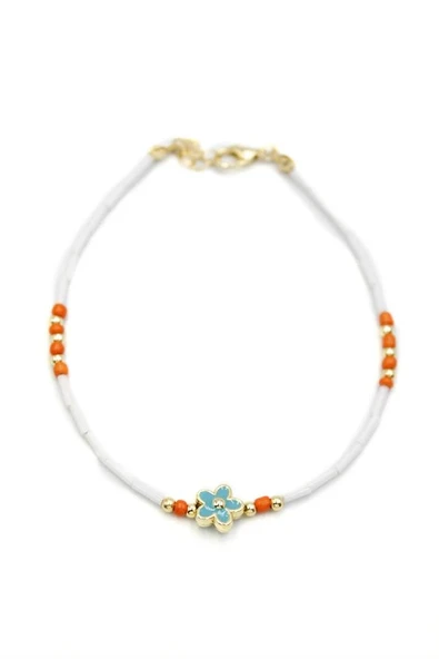 LitaeTrend Boncuklu Çiçek  Halhal - Mavi ürün görseli 1