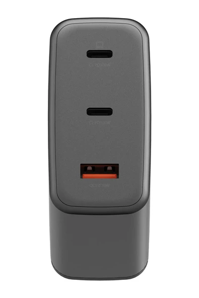 AmpCharge GaN100 2 Adet 100W Type-C ve 30W USB 3.0 Çıkışlı Hızlı Şarj Aleti - Koyu Gri - Resim 2