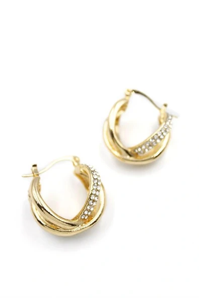 LitaeTrend Taşlı Halka Küpe - Altın - Resim 2