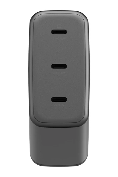 AmpCharge GaN100 2 Adet 100W Type-C ve 1 Adet 35W Type-C Çıkışlı Hızlı Şarj Aleti - Koyu Gri - Resim 2