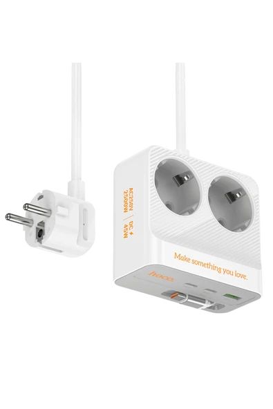 Hoco. AC28 Descanso 6in1 2M 2500W Priz Dönüştürücü - Beyaz - Resim 7