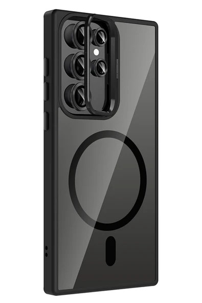 Samsung Galaxy S23 Ultra Remim Lensli Magsafe Standlı Kapak - Siyah - Resim 5
