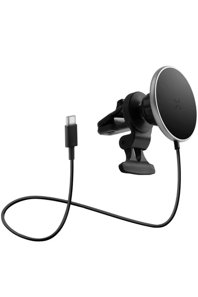 MagDrive 2in1 Izgara Klipsli ve Vantuzlu 15W Kablosuz Şarjlı Manyetik Magsafe Araç Tutucu - Siyah - Resim 2
