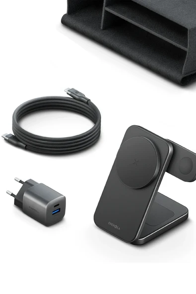 Essential Kit GaN 35W Adaptör 3in1 Kablosuz Şarj Standı ve 100W Type-C to Type-C Kablolu Set - Resim 4