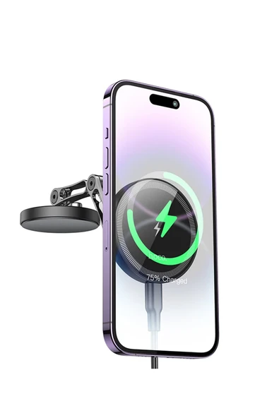 Hoco. HW26 Yapışkanlı Manyetik Hızlı Şarj Magsafe Araç Tutucu - Siyah - Resim 4