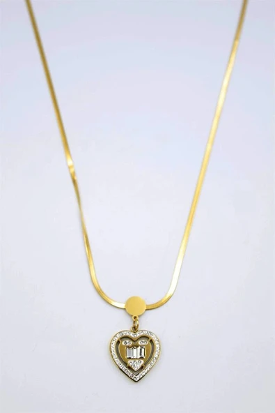 LitaeTrend Baget Taşlı  Kalp Kolye - Altın ürün görseli 1